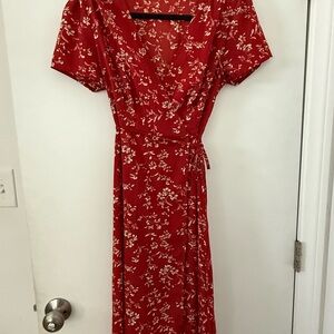Floral Red Wrap Dress